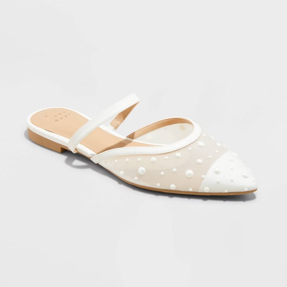 NEW Women's Vienna Mesh Mule Flats - A New Day™ Cream 8